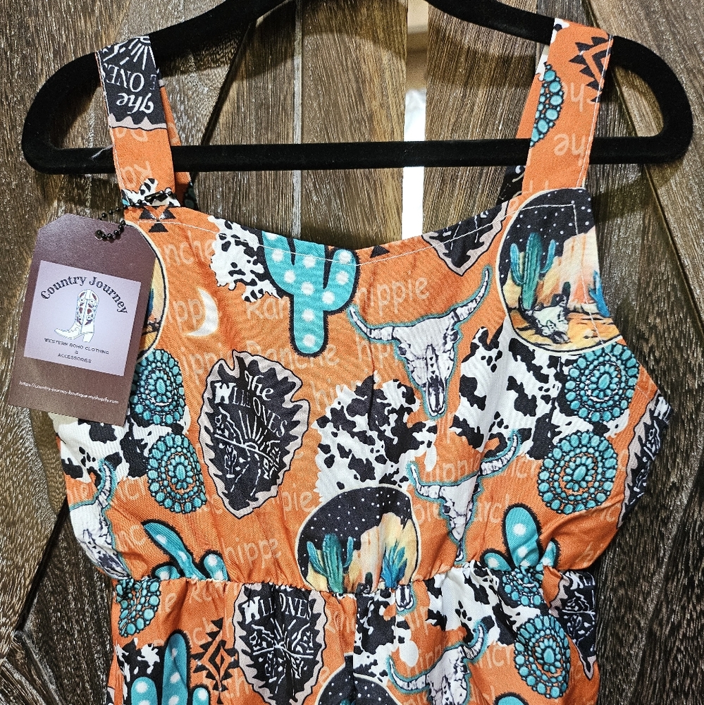 NWT Western Orange and Turquoise Patterned Jumpsuit - Picture 7 of 11